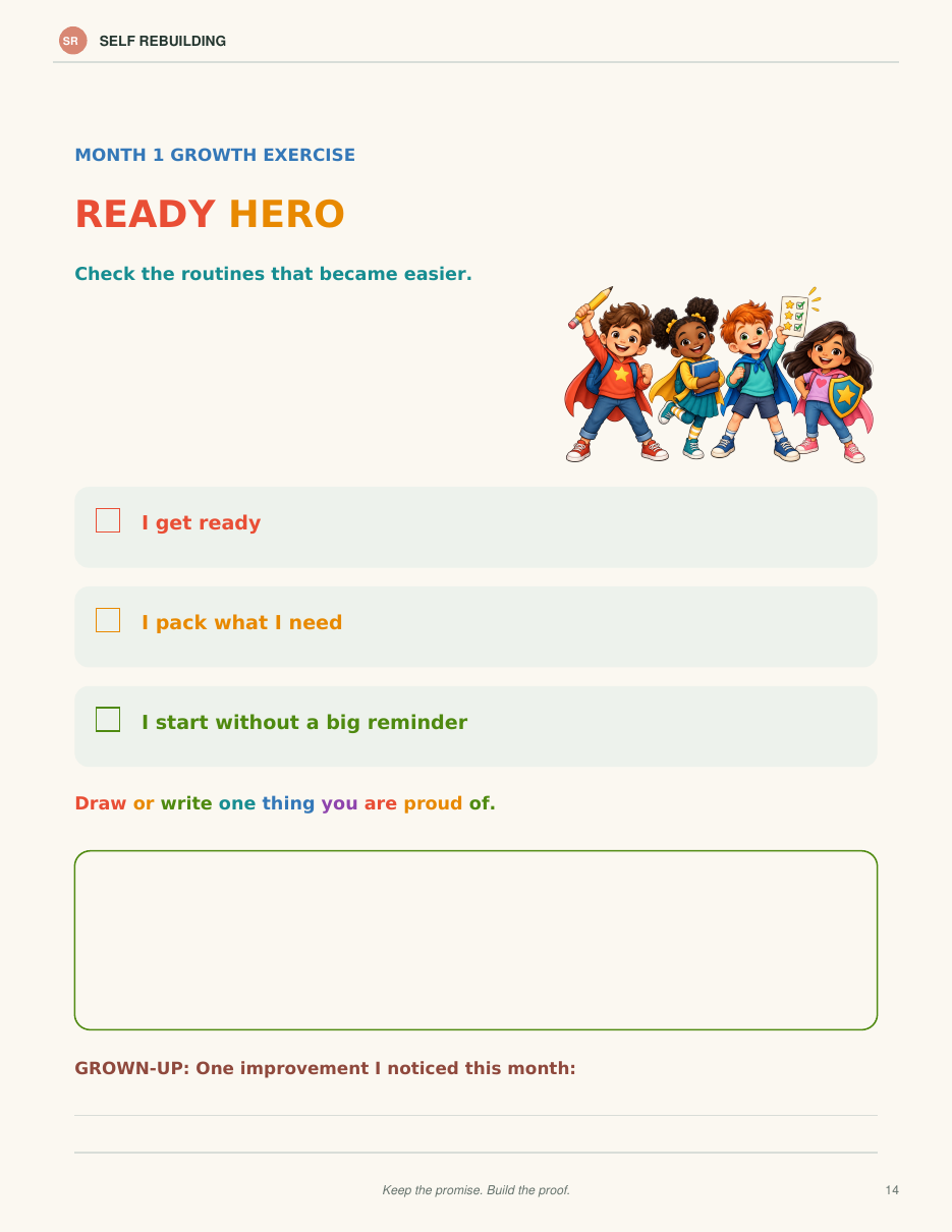 Partial preview of the Ready Hero growth exercise